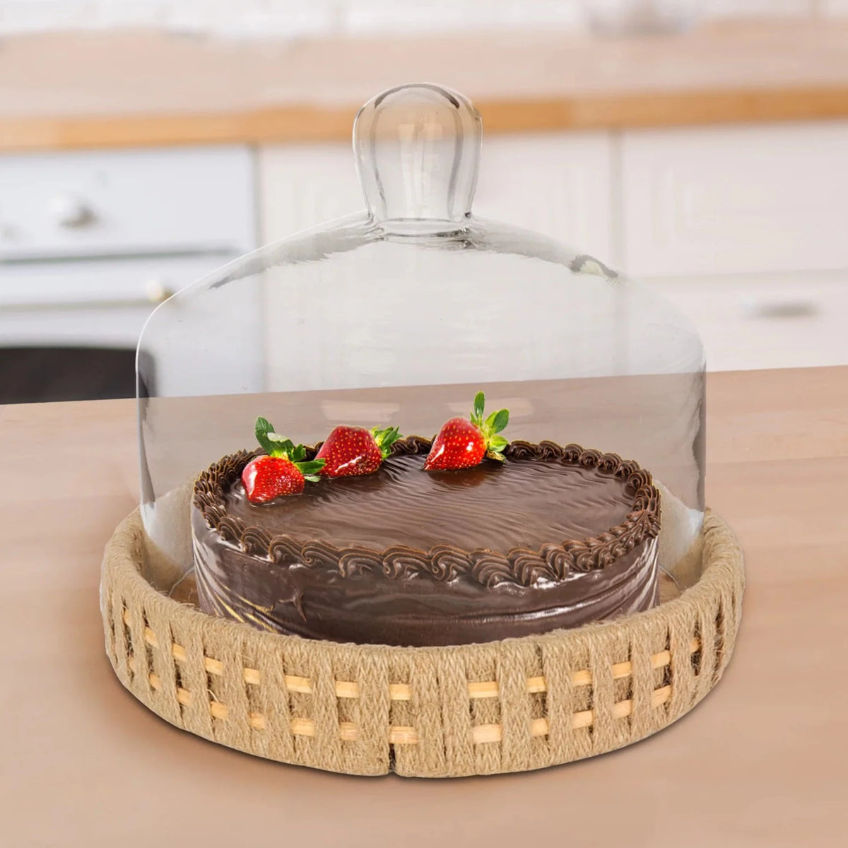 Rustic Wood Cake Stand with Cloche - 6.75 IN JT