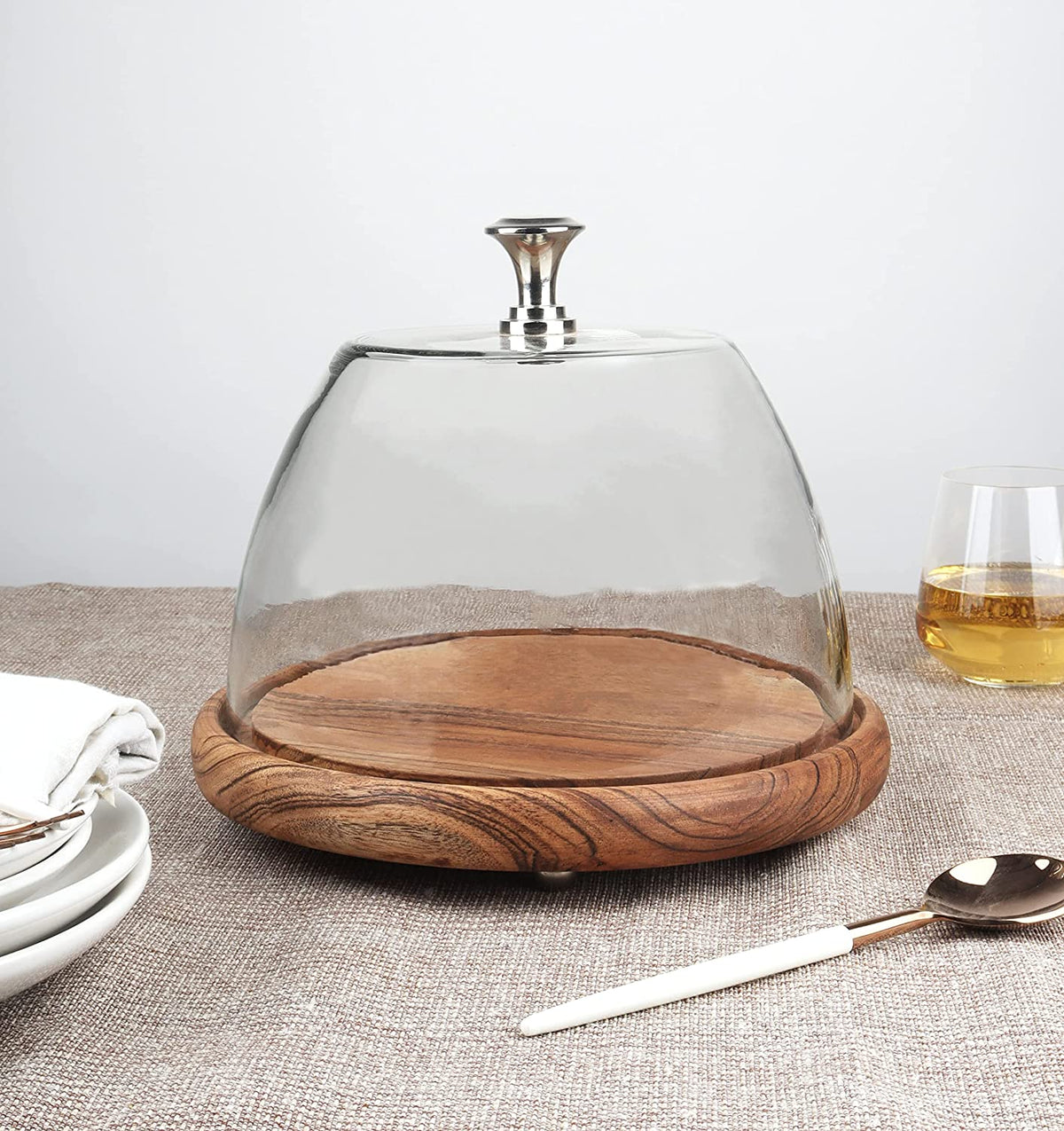 Rustic Cake Plate with Glass Cloche - 8.5 inch