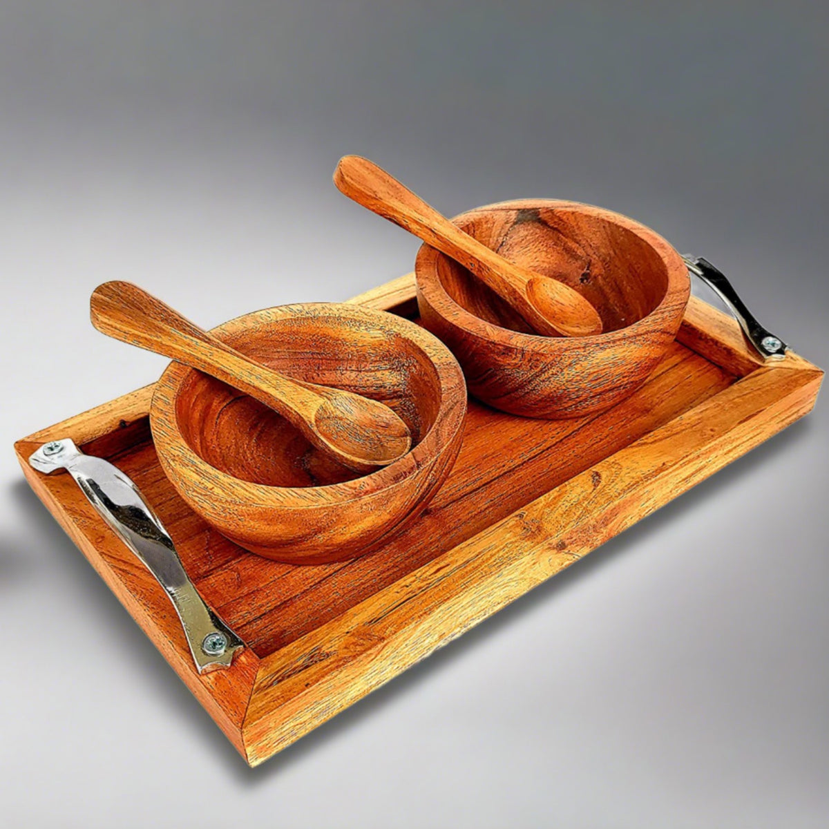 Wooden Bowl Set with Tray & Spoon