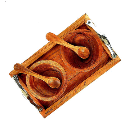Wooden Bowl Set with Tray & Spoon
