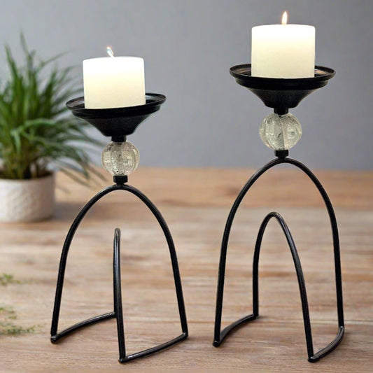 Candle Holder Set for Home Decor, Black Candle Stand , Crystal Bead -S/2 SM