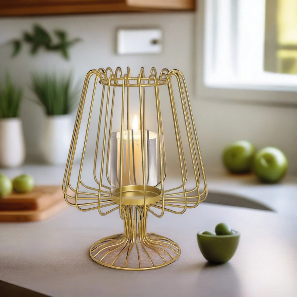 Golden Candle Holder for Home Decor with Glass