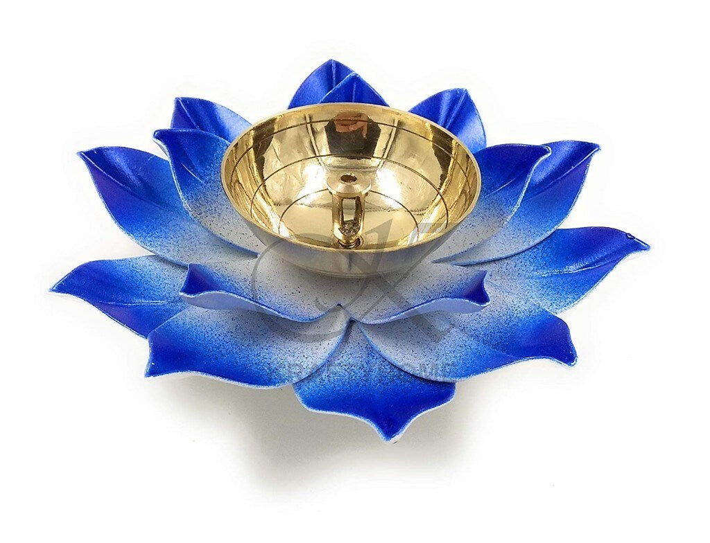 Lotus Kuber Diya Puja Oil Lamp - BLUE