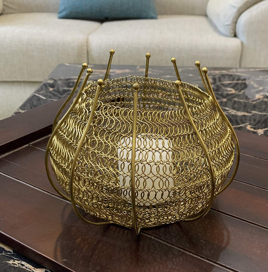 Stylish Gold Candle Holder, Round -FUSION