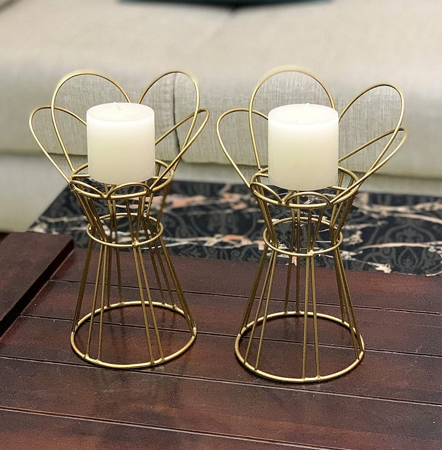 Stylish Gold Candle Holder for Decor - Crown - S/2