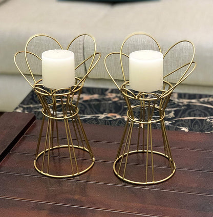 Stylish Gold Candle Holder for Decor - Crown - S/2