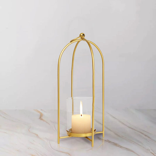 Golden Candle Holder for Home Decor with Glass - TL