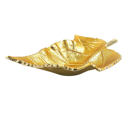 Maple Leaf Aluminium Metal Platter in Golden Finish - Small