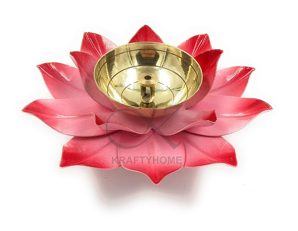 Lotus Kuber Diya Puja Oil Lamp - Pink