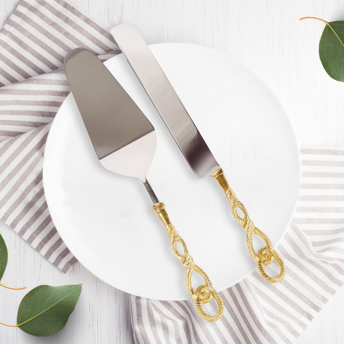 Stainless Steel and Brass Cake Server Set - MD