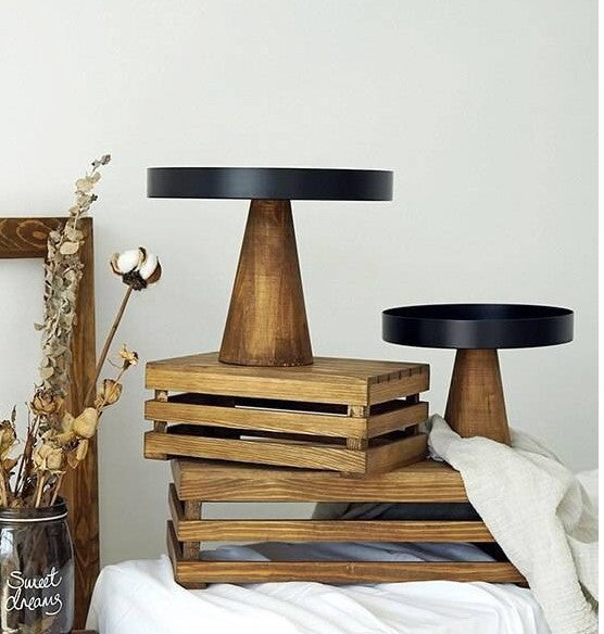 Rustic Wooden Cake Stand - Set of 2