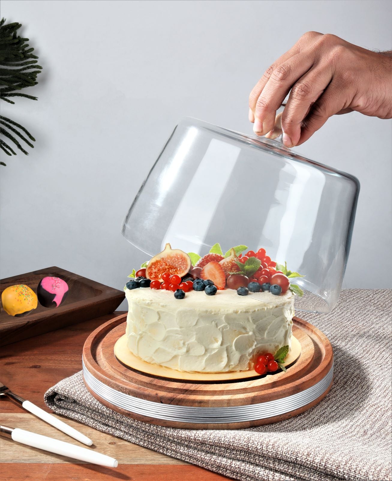 Rustic Cake Plate with Glass Cloche x inch1